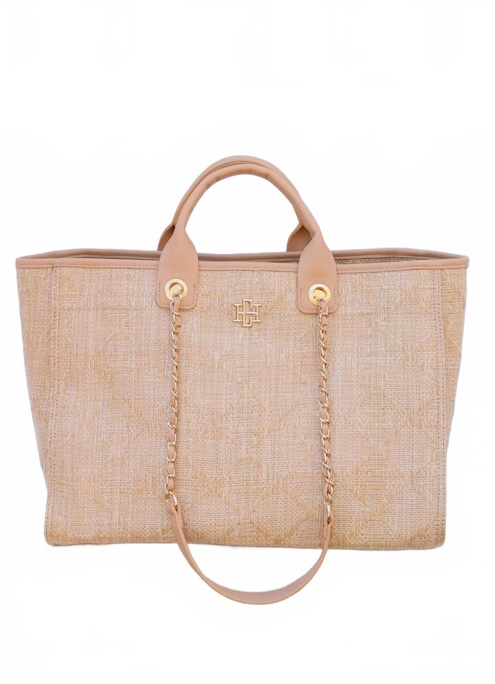 NEW CAROLINE HILL women's melissa tote bag in natural lattice tan